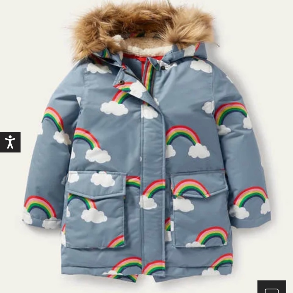 Boden Cosy Waterproof Winter Coat Rainbow